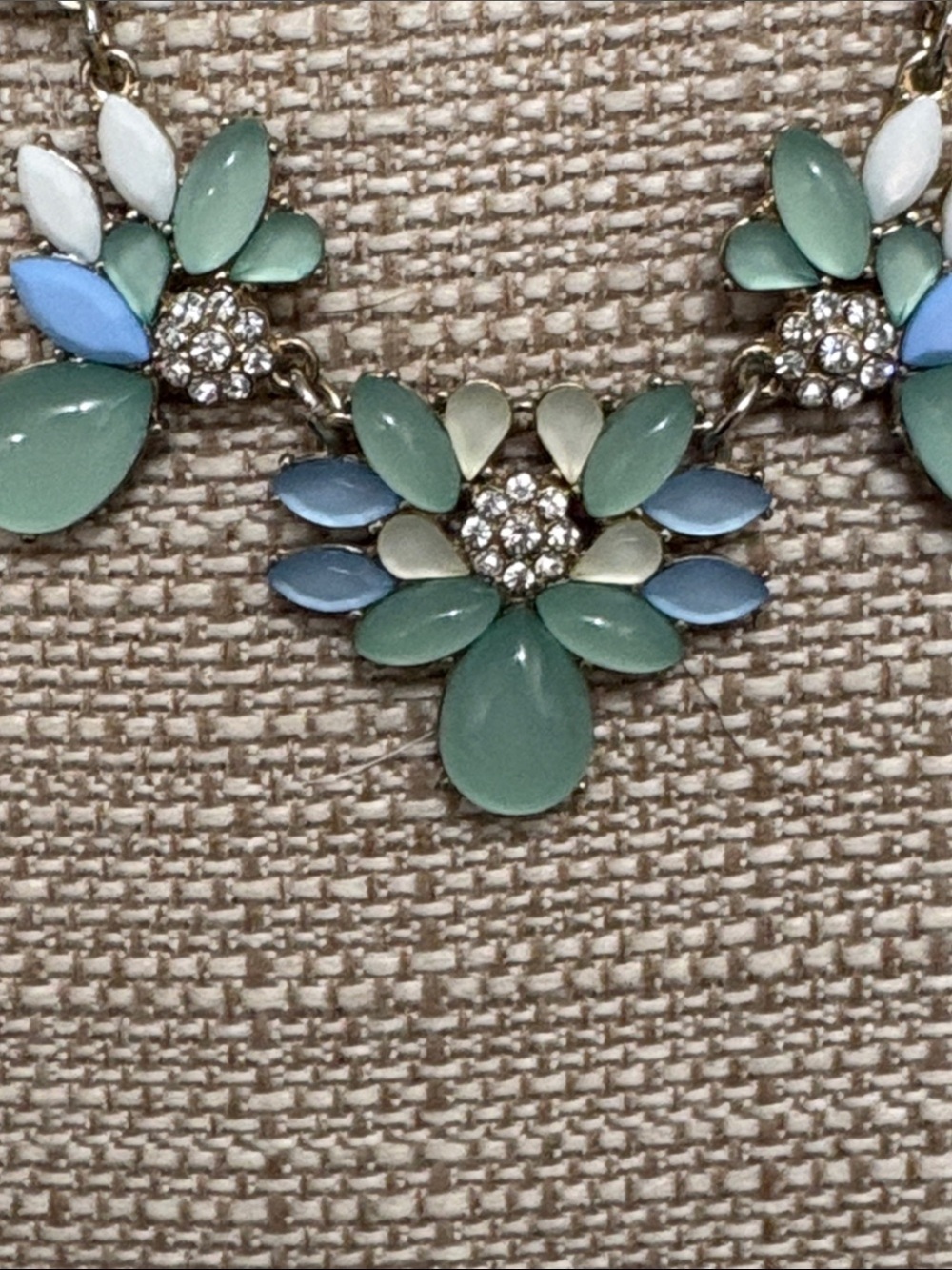 Statement Pastel Floral Necklace and Earrings Set - Mint, Light Blue & White - Picture 4 of 8